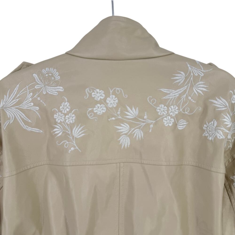 By Anthropologie Faux Leather Floral Embroidered Moto Jacket Sz M Cropped - Picture 5 of 10